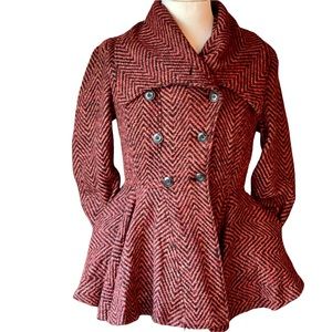 Free People Red and Black Pea Coat